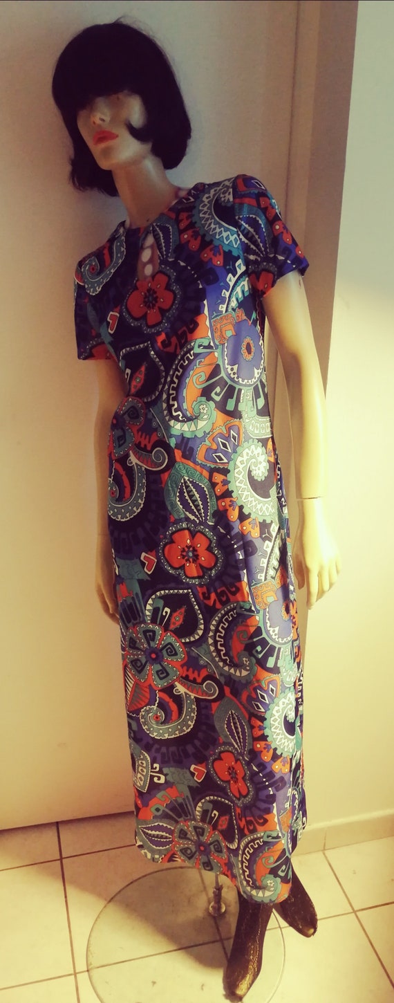 Vintage 1970s maxi psychedelic dress size med - image 3