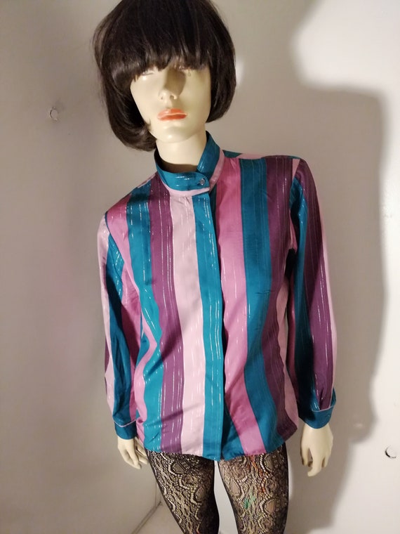 Vintage 1980s metallic striped blouse size FR 42 … - image 1