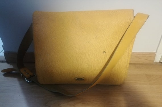 Vintage 90s french Paquetage Real leather bag, Ye… - image 2