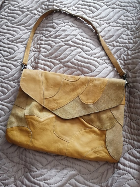 Vintage 1980s Leather and Suede Yellow Handbag/shoulder Bag Mint 