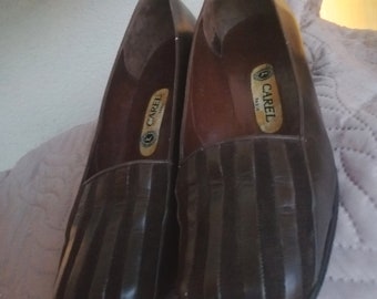 Vintage French Carel Paris, Braunes Leder und Wildleder mit niedrigem Absatz und Slingback-Größe UK 6 /EU 39