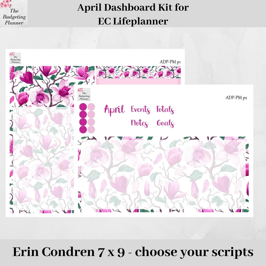 Erin Condren Dashboard Sticker Kit for April in Pink Magnolia Design to ...