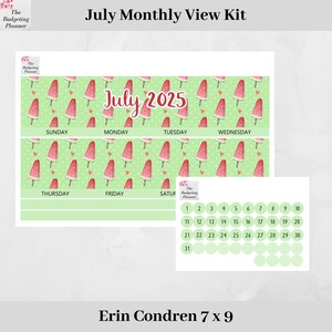 Erin Condren Monthly Kit for July 2025 in Watermelon Lollies to fit monthly in EC - month planner stickers with date dot stickers