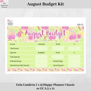 Stickers budgetplanner - augustus-budgetkit in roze limonadeontwerp voor Erin Condren & Happy planner, Erin Condren plannerstickers