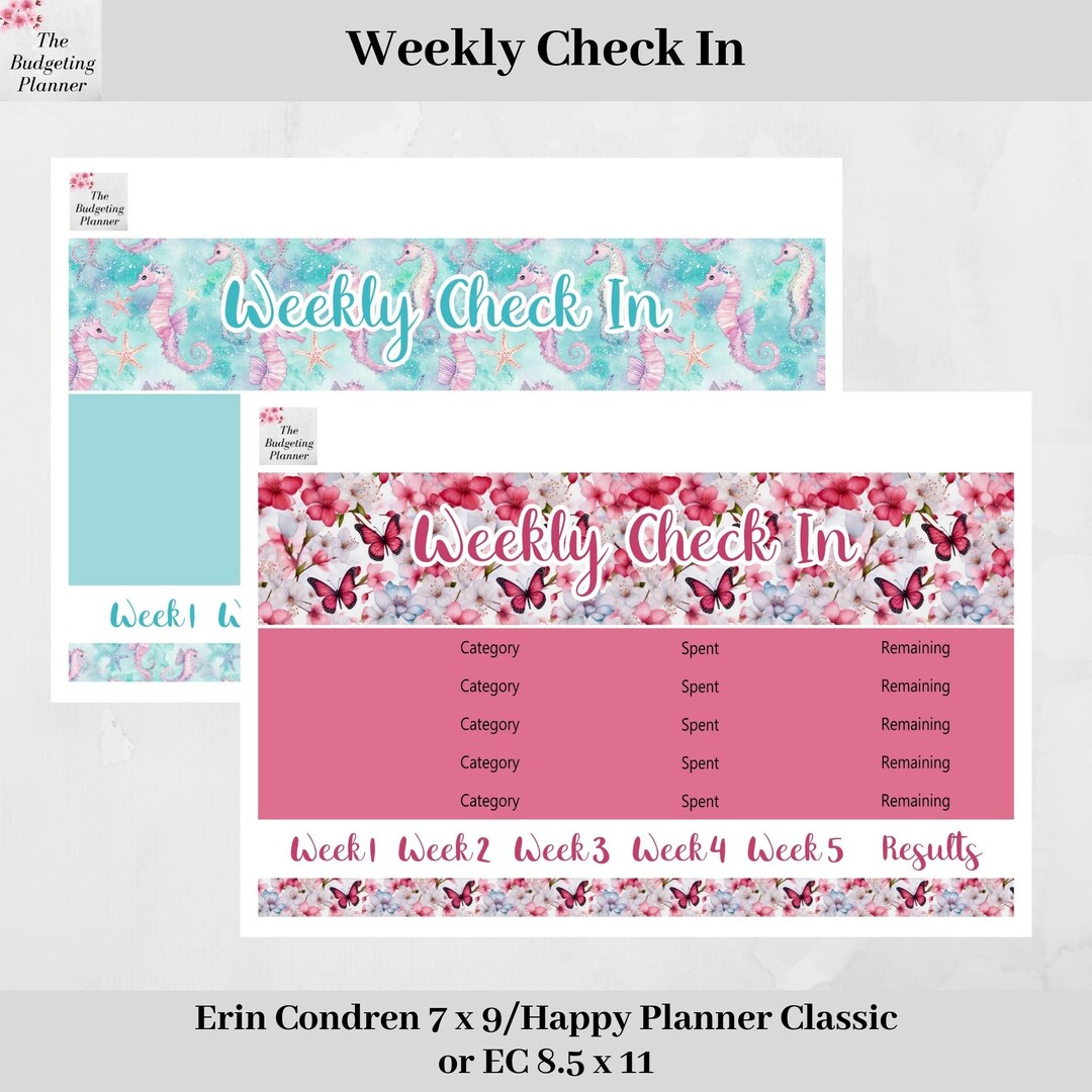 Weekly Check in Sticker - Pastel Seahorses or Fluttering Petals Design ...