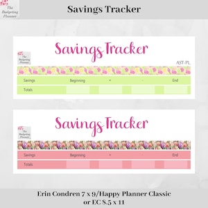 Spaartracker: ontwerp met tulpenvelden of roze limonade. Budgetplannerstickers om besparingen bij te houden in je Erin Condren & Happy Planner