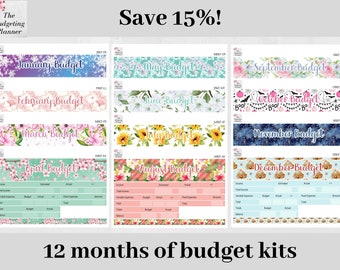Budget Planner Stickers Bundle - 12 months of budget kits for your Erin Condren or Happy Planner **Save 15%**, budgeting stickers for a year