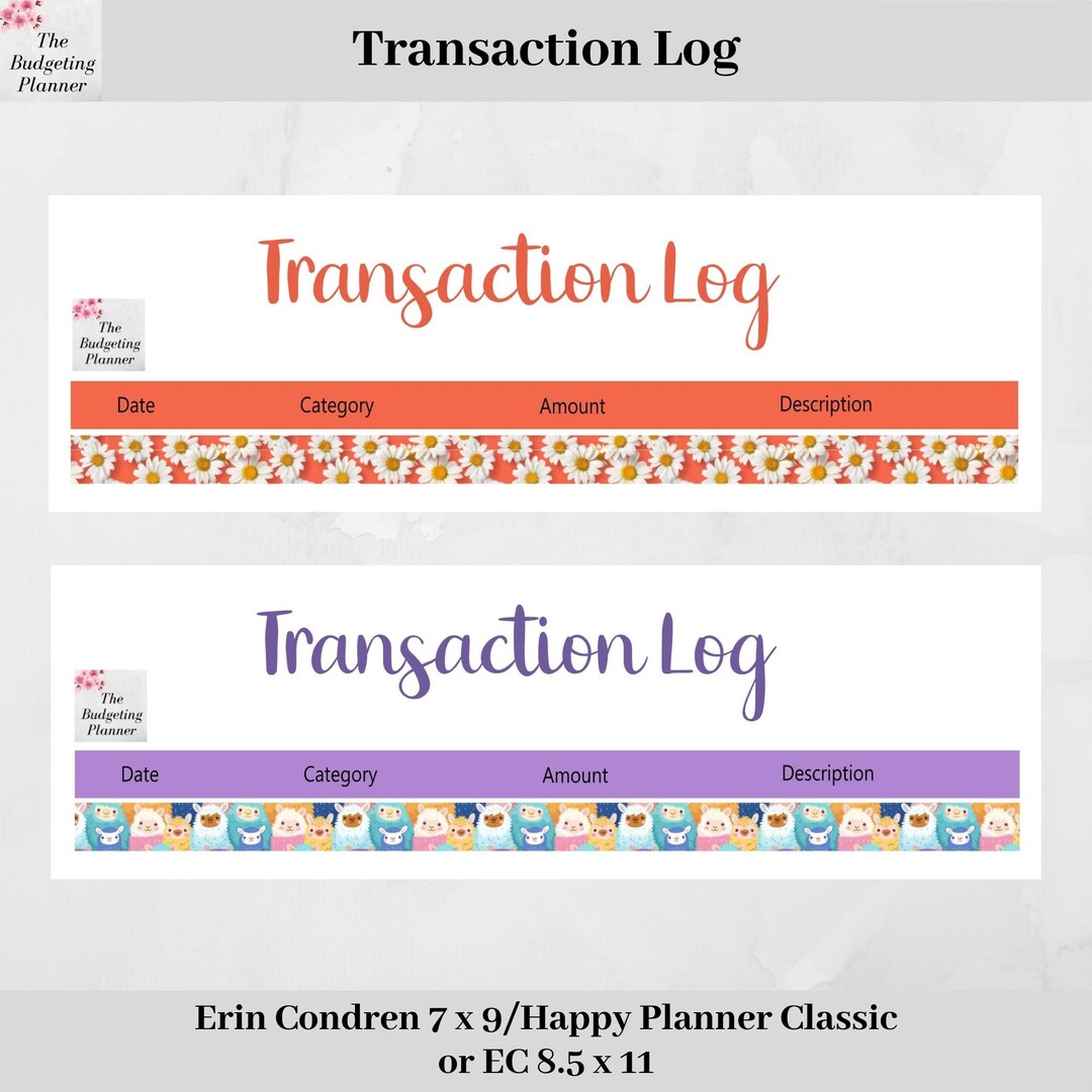 Transactional Writing Sticker Transaction Log Budget Stickers - Bright Daisy or Cute Alpacas Design ...