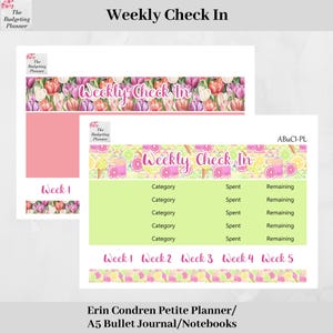Wekelijkse check-in - tulpenvelden of roze limonade - budgetstickers om in te checken met je budget in je EC Petite Planner of A5-formaat