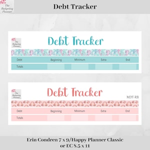 Schuldtracker - ontwerp met pastelkleurige zeepaardjes en regenboogbloemen - budgetplannerstickers om je schuld bij te houden in Erin Condren & Happy Planner
