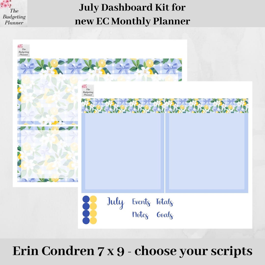 Erin Condren Dashboard Sticker Kit for July in Lemon Gingham Design to ...