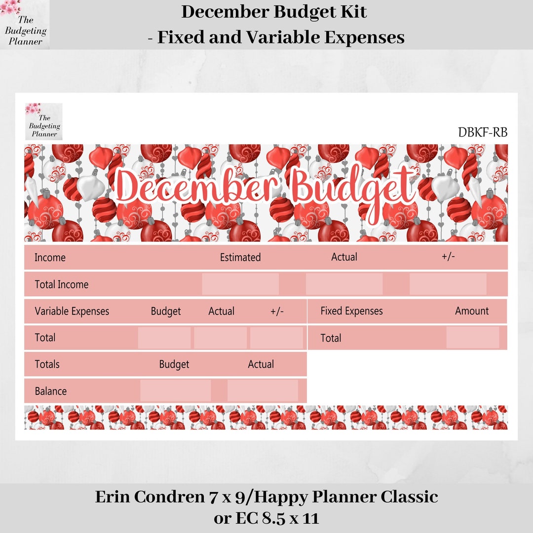 December Budget Kit Fixed and Variable Expenses Budget Etsy UK
