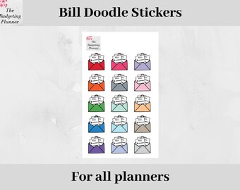 Bill Due Stickers, Budget Stickers for Marking Your Bill Due Dates in your Budgeting Planner, Doodle Stickers for Your Bill Planner