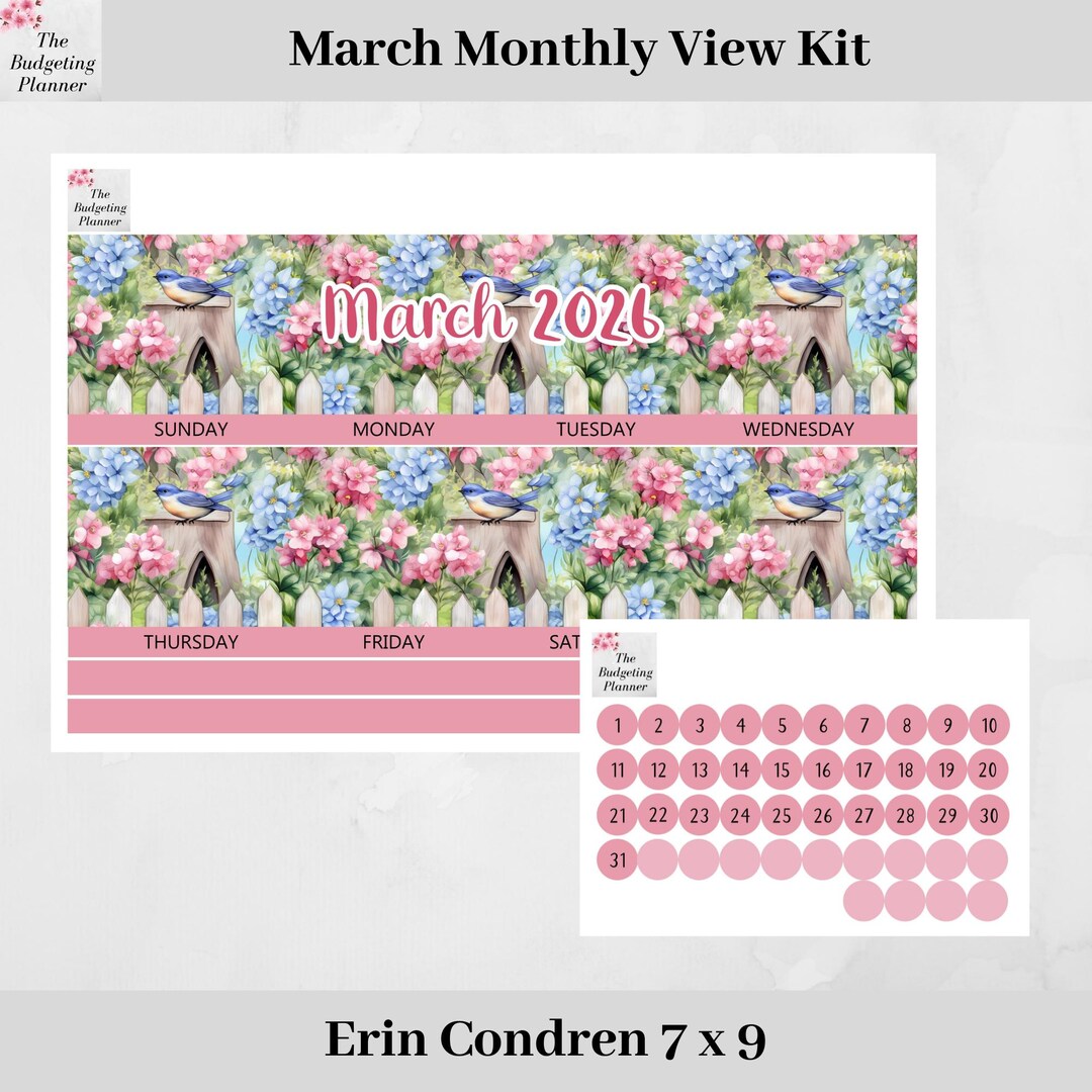 Erin Condren Monthly Kit for March 2026 in Spring Garden to Fit Monthly ...