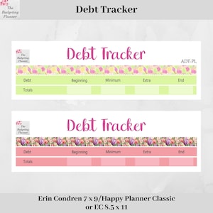 Schuldtracker - ontwerp tulpenvelden of roze limonade - budgetplannerstickers om je schuld bij te houden in Erin Condren & Happy Planner