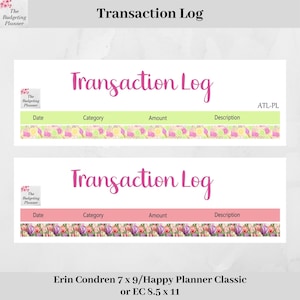 Budgetstickers transactielogboek - ontwerp tulpenvelden of roze limonade - budgetplannerstickers voor Erin Condren & Happy planner