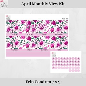 Erin Condren Monthly Kit for April 2025 in Pink Magnolia to fit monthly in EC - month planner stickers with date dot stickers