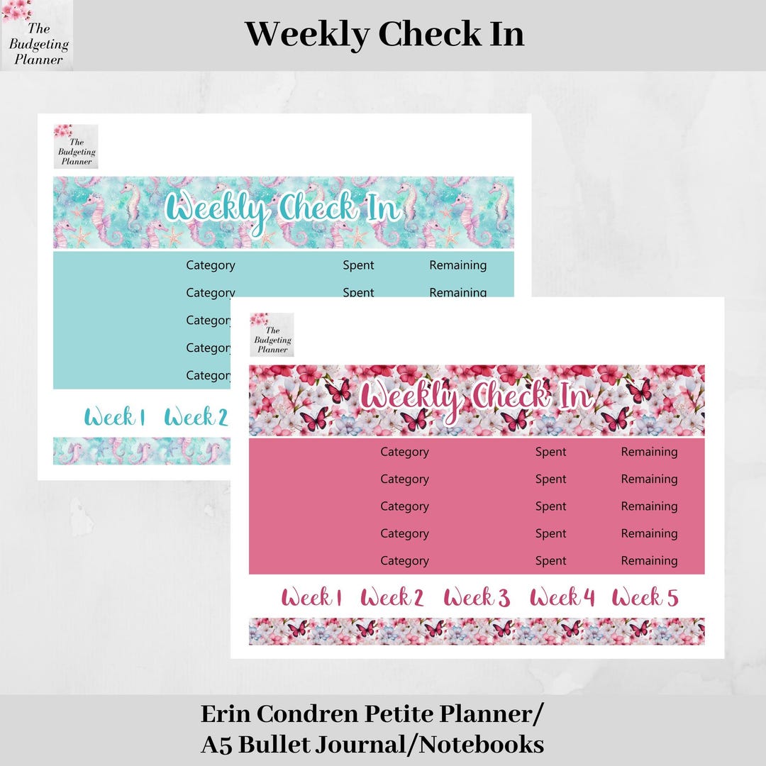 Weekly Check in - Pastel Seahorses or Fluttering Petals Design - Budget ...