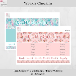 Sticker enregistrement hebdomadaire - Hippocampes pastel et fleurs arc-en-ciel - Stickers budget planner pour suivre votre budget dans votre Erin Condren