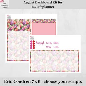 Erin Condren Dashboard Sticker Kit for August 2025 inTulip Fields design to fit dashboard page in EC LifePlanner