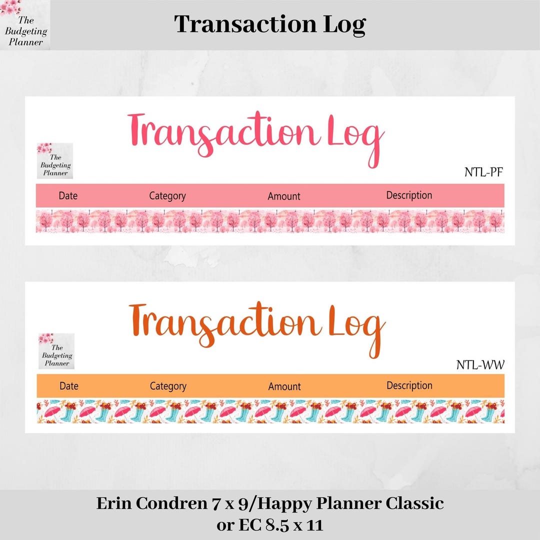 Transaction Log Budget Stickers Pink Fall or Wellington Weather Design ...