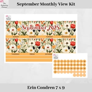 Erin Condren Monthly Kit for September 2025 in Cottagecore to fit monthly in EC - month planner stickers with date dot stickers