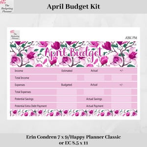 Stickers budgetplanner - april-budgetkit in roze magnolia-ontwerp voor Erin Condren & Happy planner, Erin Condren plannerstickers