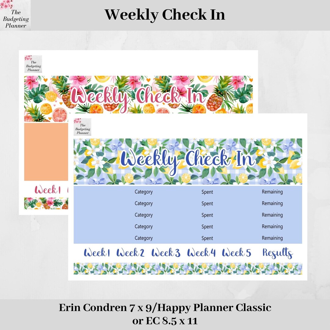 Weekly Check in Sticker - Lemon Gingham or Pineapple Paradise Design ...