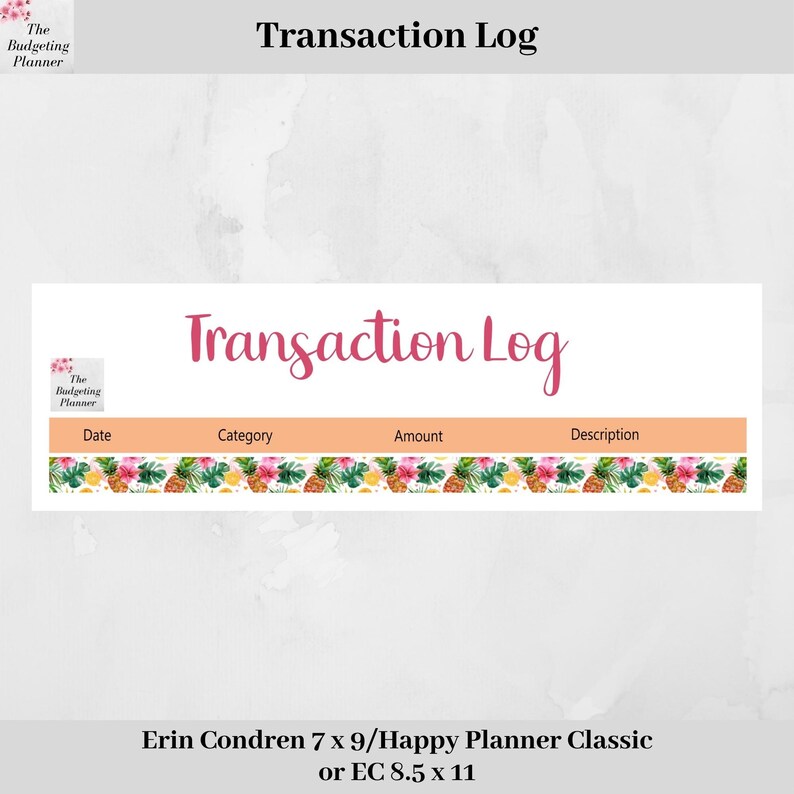 Transactional Writing Sticker Transaction Log Budget Stickers - Lemon Gingham or Pineapple Paradise ...