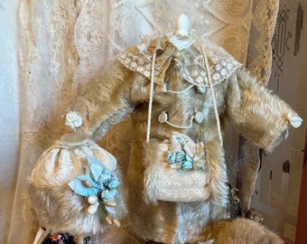 Amazing Antique Mohair Doll Coat, Muff, Hat!