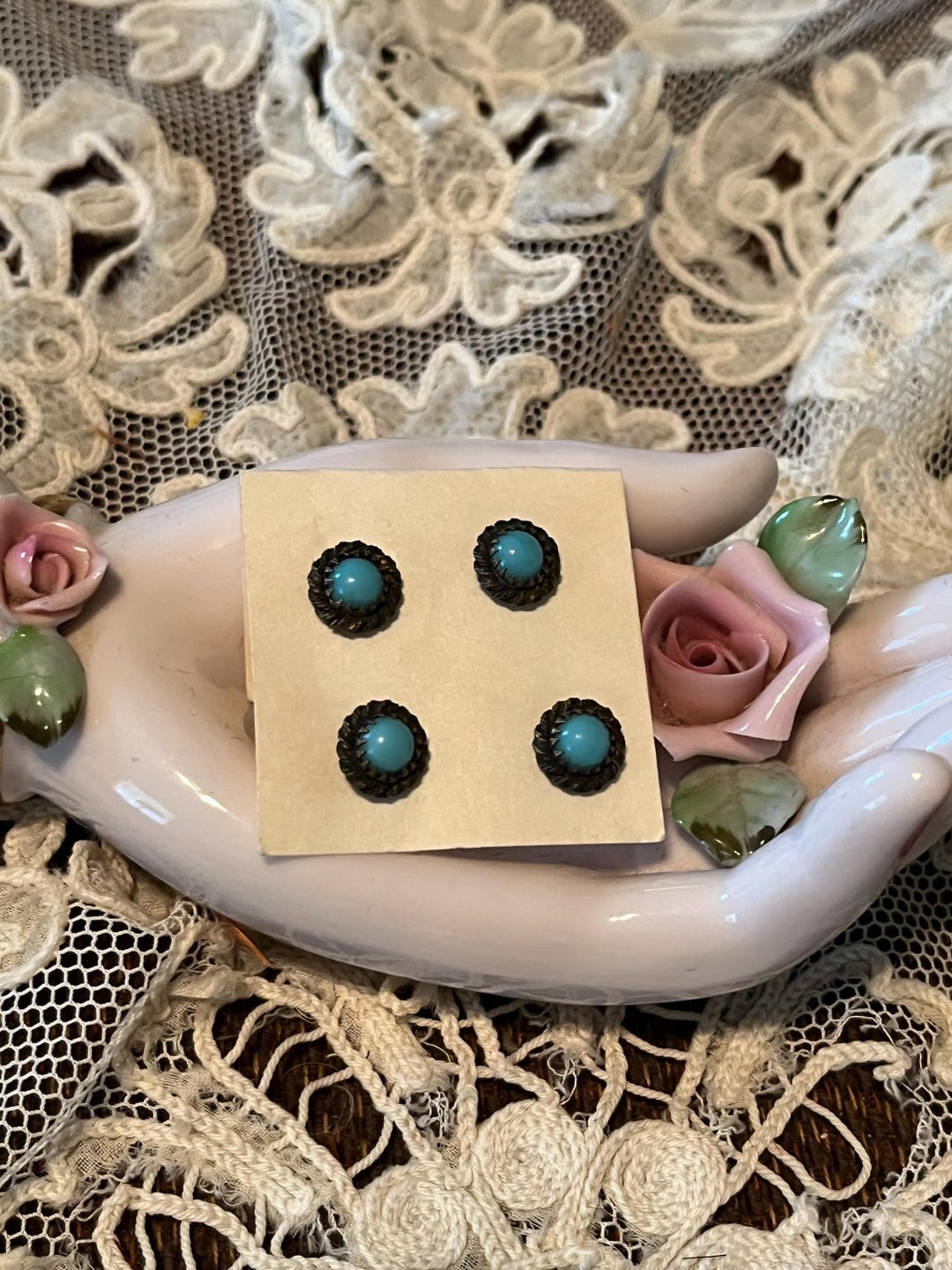 Turquoise Shell Buttons Antique Turquoise Enameled Buttons - Etsy