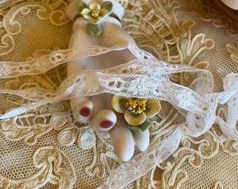 Vintage White Cotton Beading