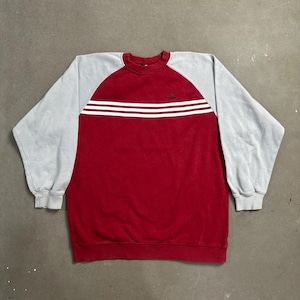 Adidas Red Gray Raglan Sweatshirt Big Logo A Patch Back