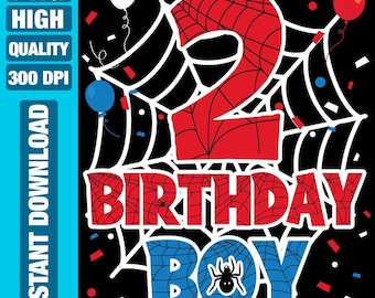 Spider Web 2nd Birthday Boy PNG: Spider Party Clipart (Digital Download)