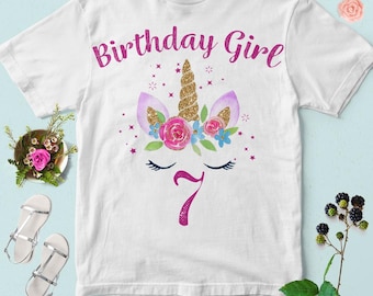 Birthday Girl Unicorn 7th Birthday PNG (Print File)