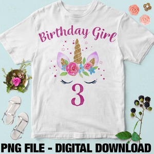 Unicorn 3rd Birthday Girl PNG: Shirt Design (Digital Download)