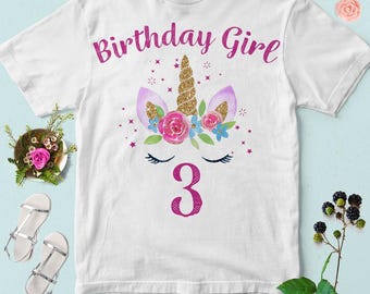 Unicorn 3rd Birthday Girl PNG: Shirt Design (Digital Download)