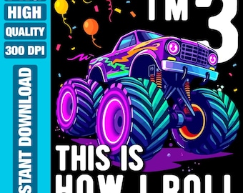3rd Birthday Monster Truck PNG: Boy T-Shirt Design (Digital Download)