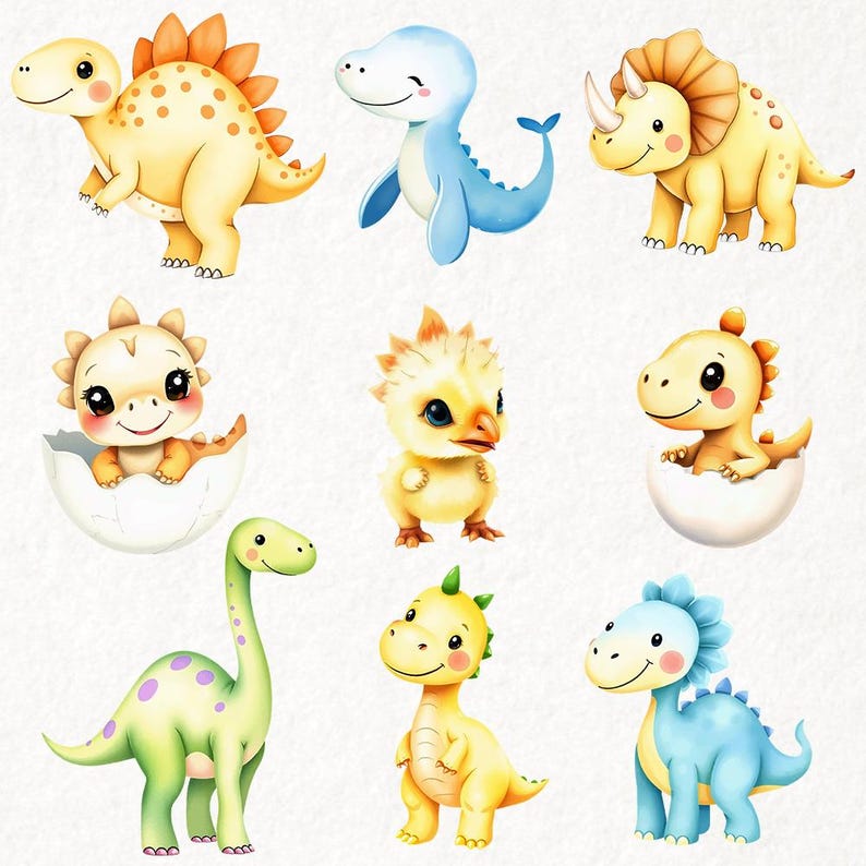 Watercolor Dinosaur Clipart: Baby Shower PNG Graphics (commercial Use ...