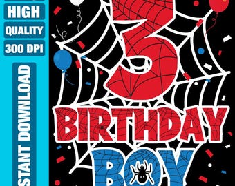 Spider Web 3rd Birthday Boy PNG: Spider Party Clipart (Digital Download)