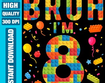 Bruh I'm 8 Birthday PNG: Building Blocks Theme (Digital Download)