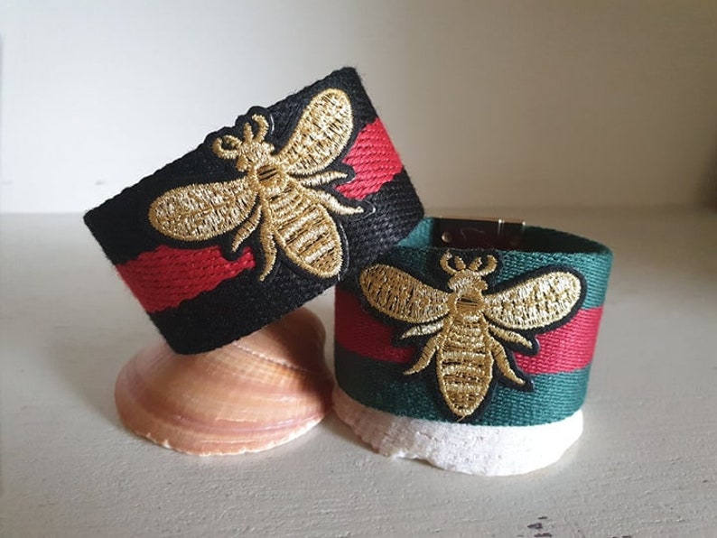 Embroidery Bee Stripe Cotton Cuff Bracelet