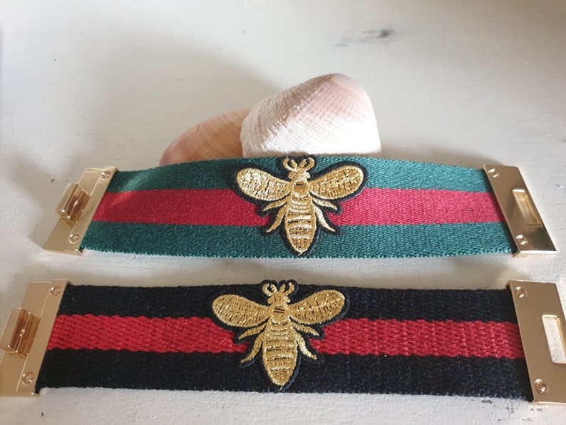 Embroidery Bee Stripe Cotton Cuff Bracelet