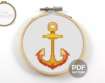 Anchor Cross Stitch Pattern Instant Download PDF - Modern Cross Stitch Embroidery Design, Anchor, Patterns, 48x66 st.