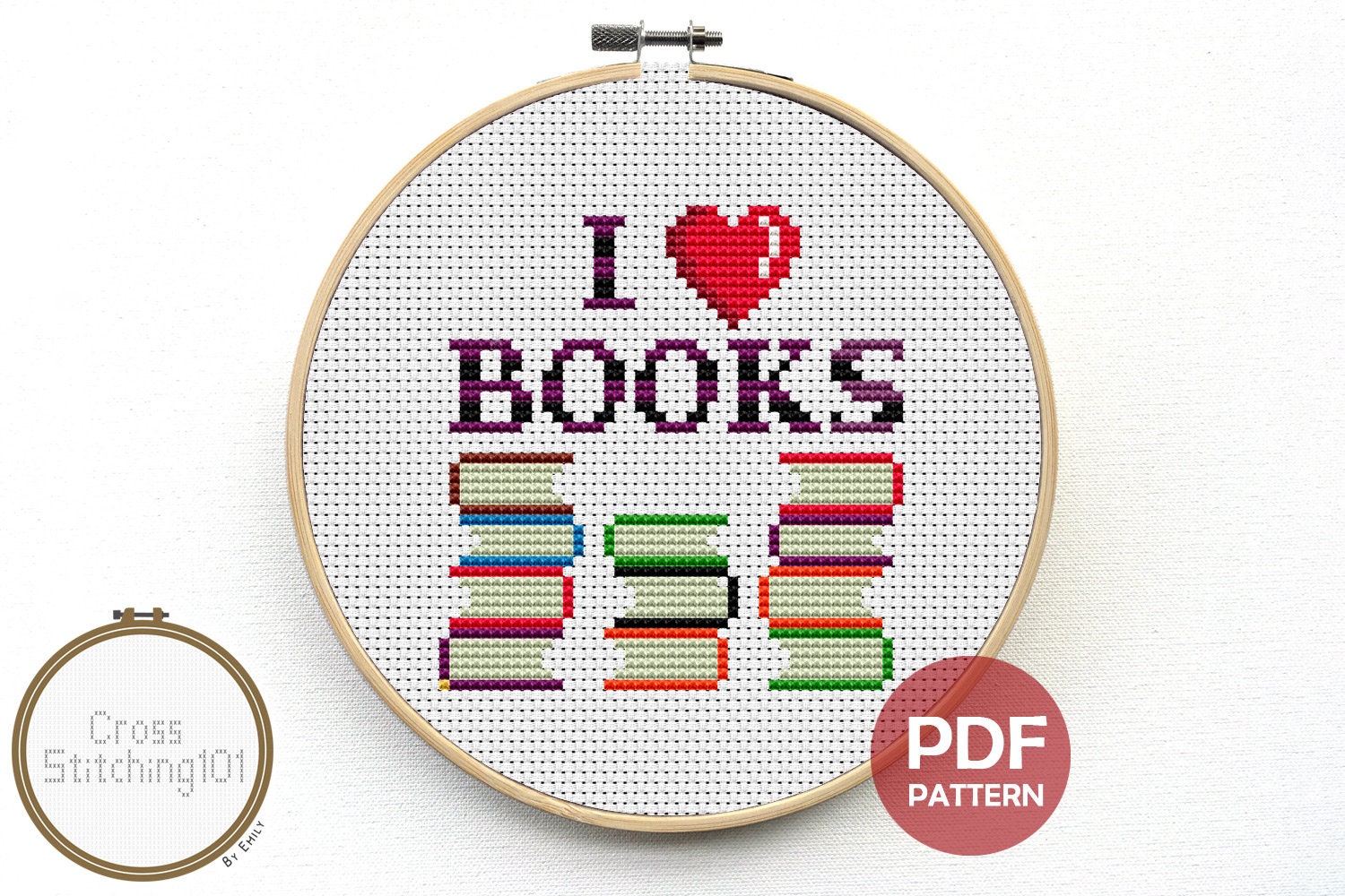 I Love Books Cross Stitch Pattern Instant Download PDF - Modern Cross  Stitch Embroidery, Saying, Quotes, 45x47 st.