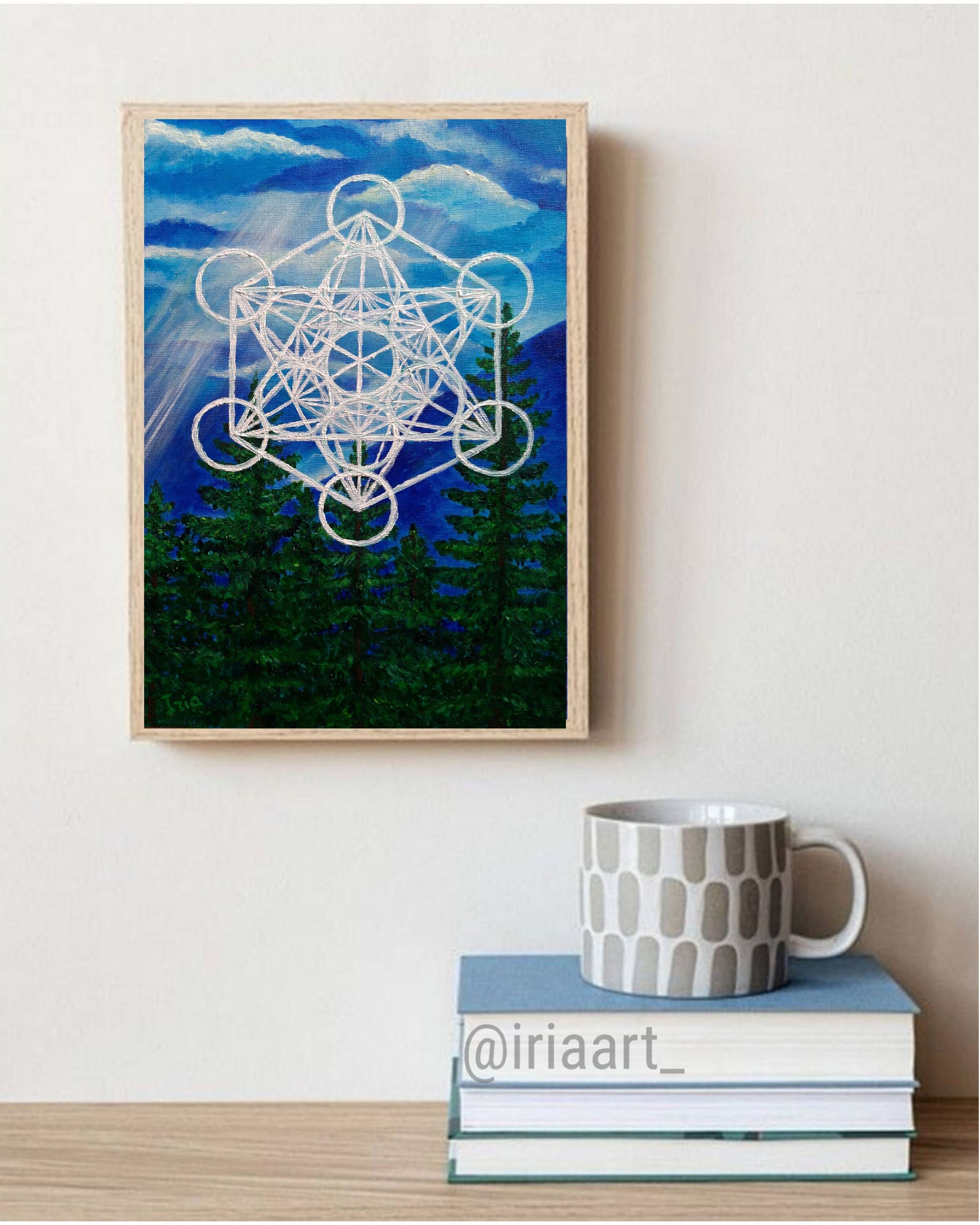 Sacred Geometry Wall Art Original Painting Metatrons Cube Art Etsy