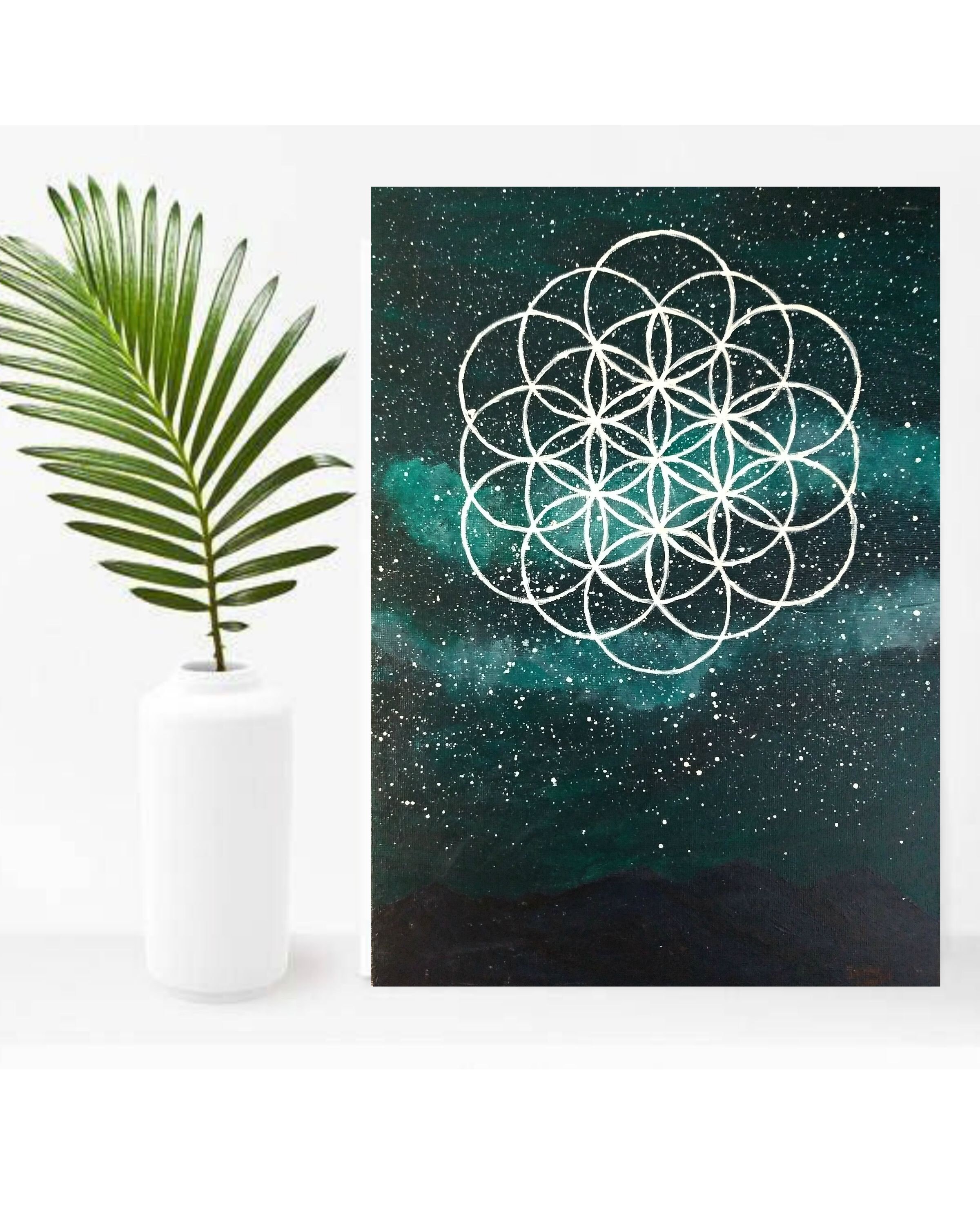 Blume des Lebens Wandkunst Original-Gemälde auf Leinwand | Etsy