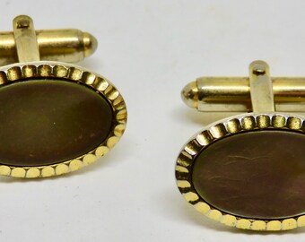 Stunning Original Vintage 1950s Gold Tone Lucite Mother OF Pearl Oblong Front Gilt Metal Bullet Back Cufflinks Mens Fashion Accessories