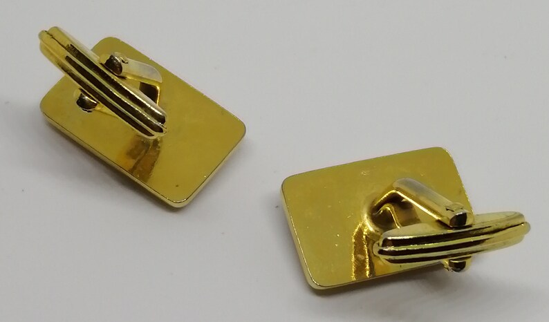 Stunning Original Vintage 1950s Gold Tone Lucite Mother OF Pearl Oblong Front Gilt Metal Bullet Back Cufflinks Mens Fashion Accessories