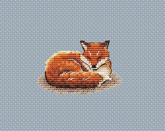 Sleeping Fox Cross Stitch Pattern PDF Instant Download Embroidery Cute Wall Decor Nursery Cross Stitch Fox Cross Stitch Green